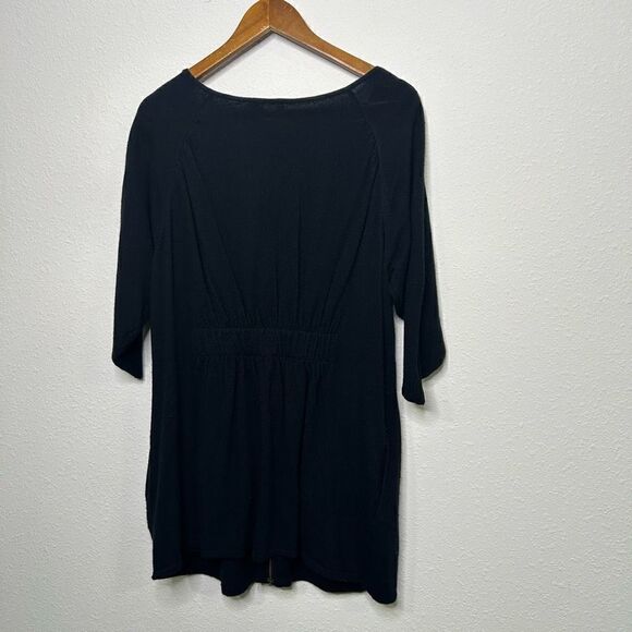 Moth Anthropologie Black Full Zip Wool Angora Short Sleeve Cardigan Size XL - Picture 7 of 13